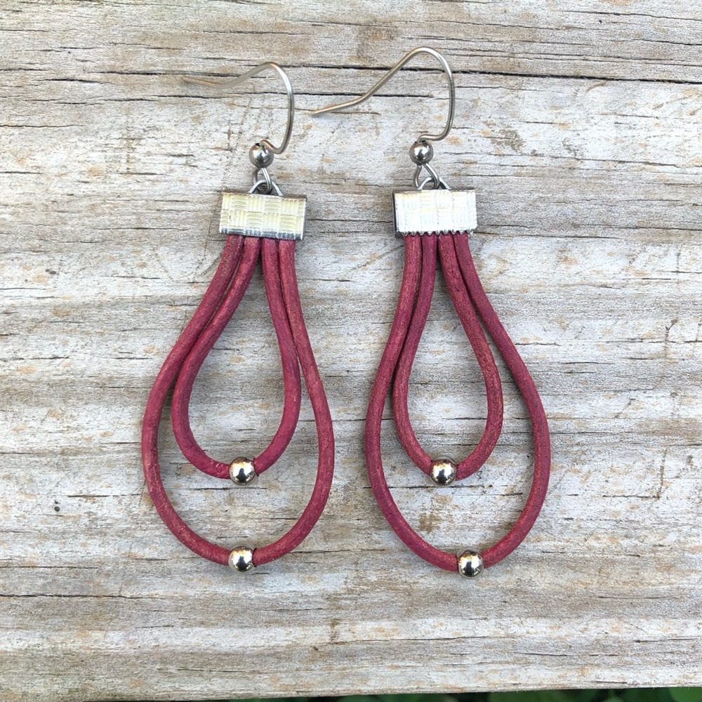 Leather cord teardrop earrings